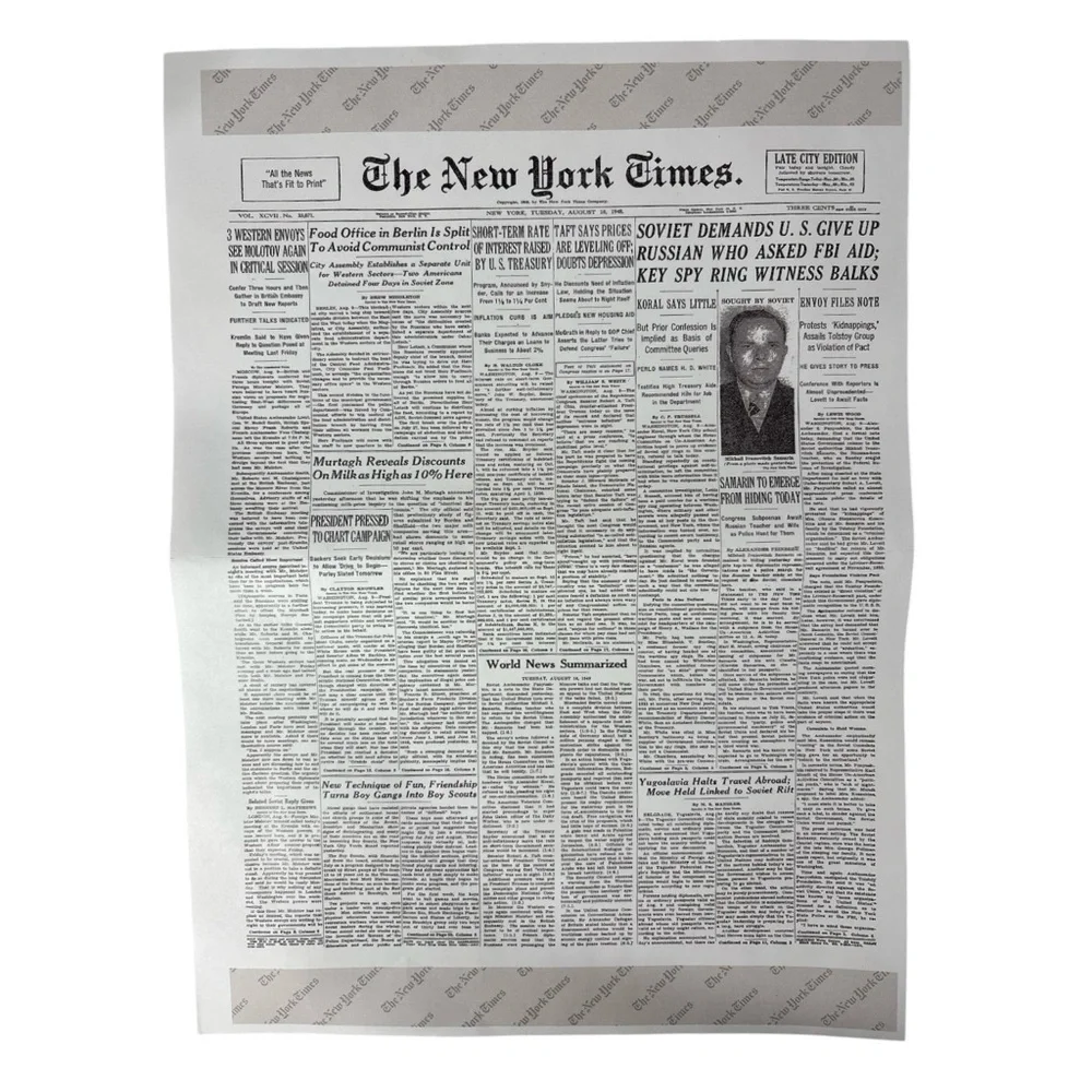NEW YORK TIMES Front Page Jigsaw Puzzle 1000 Pc August 10 1948 8-10-48 Sealed